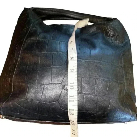 Furla Black Leather Croc‎ Embossed Shoulder Bag Purse - Picture 5 of 16